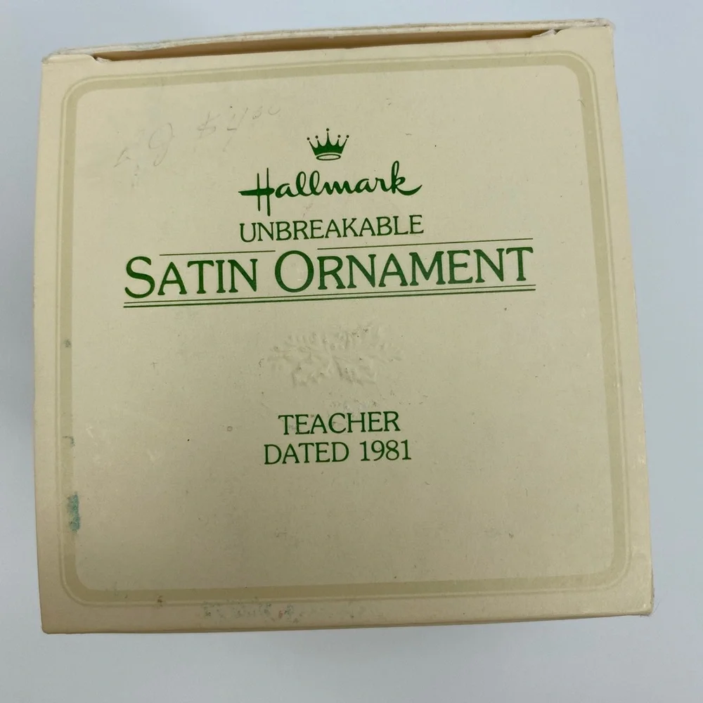 Vintage Hallmark Ornament for Special Teacher White Satin Hanging Ball 1981 NEW